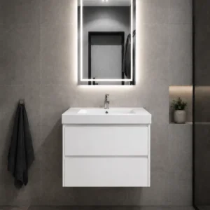 JUEGO R VANITORIO MUEBLE MARFIL + ESPEJO LED