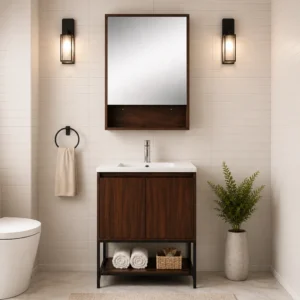 JUEGO I VANITORIO MUEBLE MARRON + ESPEJO MARRON