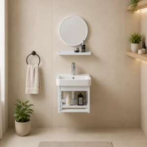 VANITORIO + ESPEJO CUADRADO Y CIRCULAR  BLANCO